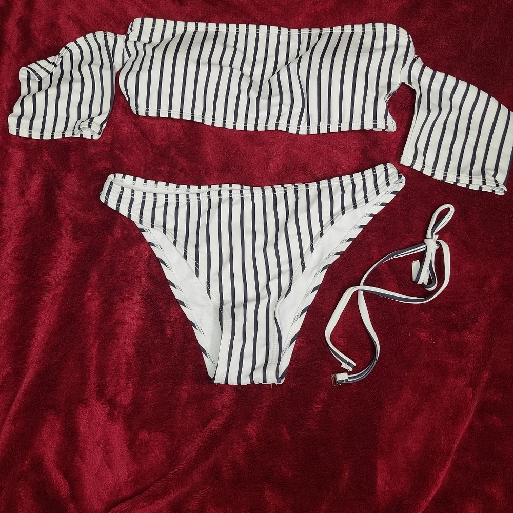 Black & White Striped 2 Piece Swim